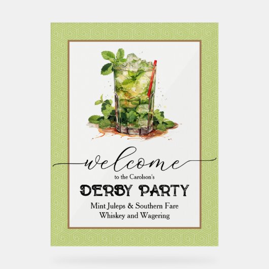 Mint Julep Derby Willkommen Acrylschild (Vorderseite)