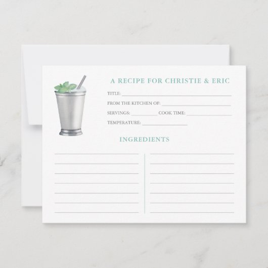 Mint Julep Race Brautparty Rezept Card Einladung (Vorderseite)