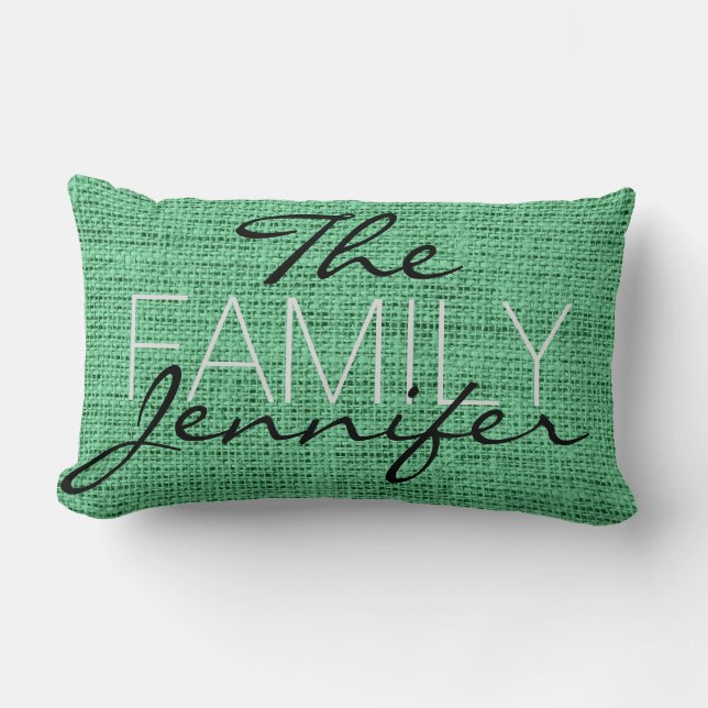 Mint Jute Rustikale Leinen-Monogramm Lendenkissen (Vorderseite)