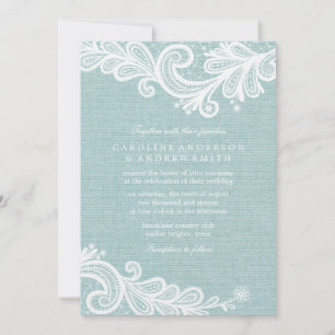 Mint Jute und Spitze Hochzeit Einladung