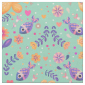 Mint Kawaii Goldfish Sea Garden Muster Stoff (Nahaufnahme)
