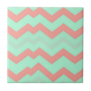 Mint-Korallen-Chevron-Muster Fliese