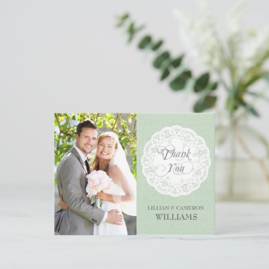Mint Lace Doily Wedding Danke Postcard Postkarte (Stehend Vorderseite)