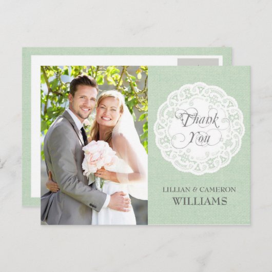 Mint Lace Doily Wedding Danke Postcard Postkarte (Vorne/Hinten)