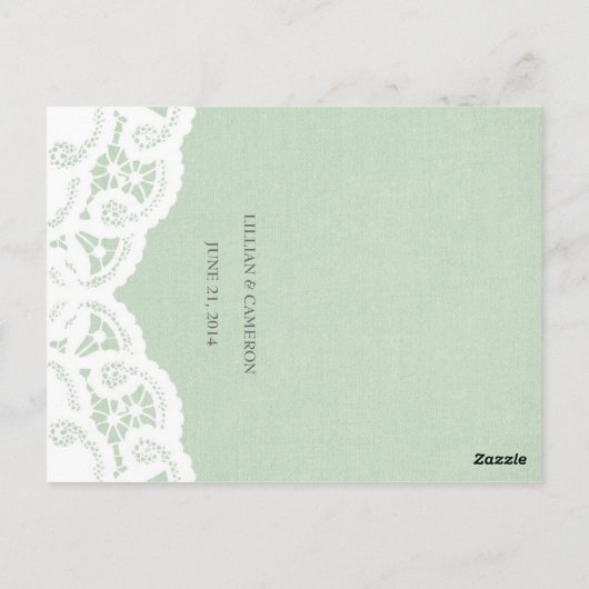 Mint Lace Doily Wedding Menu Postkarte (Rückseite)