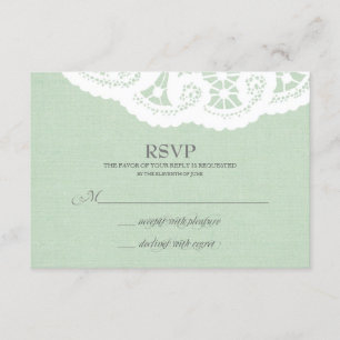 Mint Lace Doily Wedding RSVP Karte
