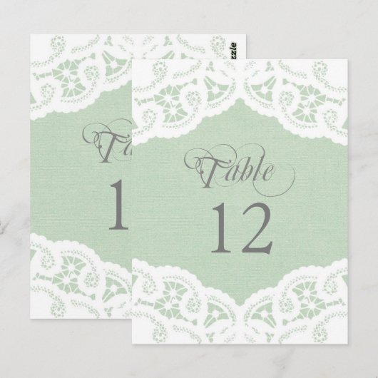 Mint Lace Doily Wedding Tischnummer Table Cards (Vorne/Hinten)