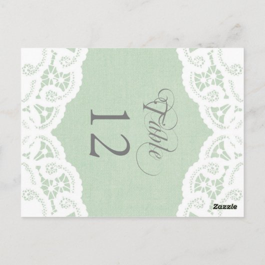 Mint Lace Doily Wedding Tischnummer Table Cards (Rückseite)