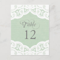 Mint Lace Doily Wedding Tischnummer Table Cards