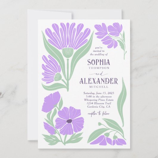 Mint Lavender Boho Retro Chic Wedding Einladung (Vorderseite)