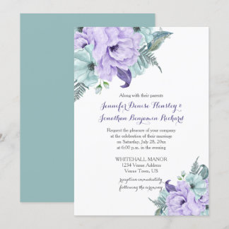 Mint Lavender Lila Wasserfarbenpeonies Hochzeit Einladung