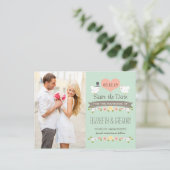 MINT LIEBE VÖGEL SAVE THE DATE ANKÜNDIGUNGSPOSTKARTE (Stehend Vorderseite)