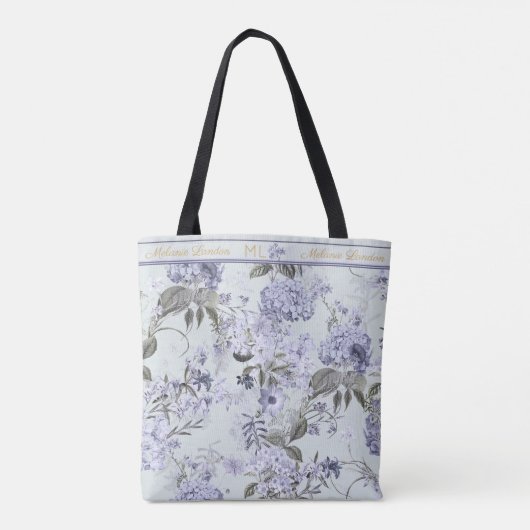 Mint, Lilac & Gold Hydrangea Personalized Tote Tasche (Rückseite)