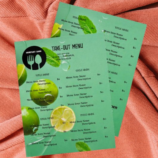 Mint Lime Restaurant Take-Away-Menü mit QR-Code Flyer
