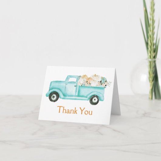 Mint Little Pumpkin Truck Baby Dusche Foto Dankeskarte (Vorderseite)