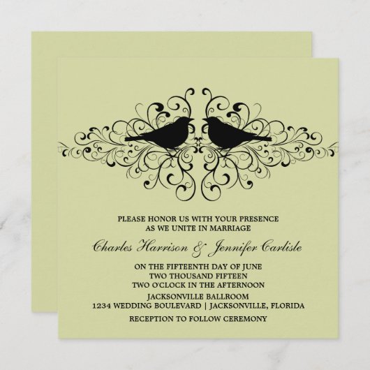 Mint Love Bird Wirbel Hochzeit Einladung (Vorne/Hinten)