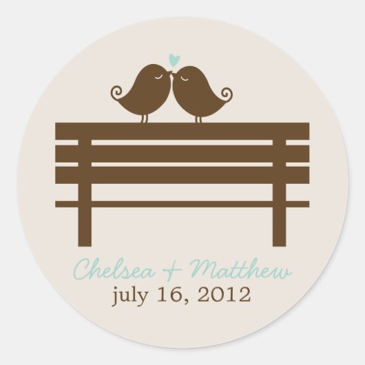 Mint Love Birds on Park Bench Wedding Runder Aufkleber (Vorderseite)