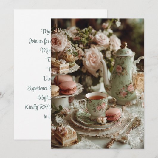 Mint & Macarons | Süße Leckereien Einladung (Vorne/Hinten)