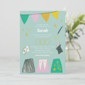 Mint Magic Show Bar Bat Mitzvah Einladung (Stehend Vorderseite)