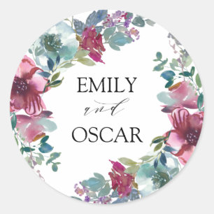 Mint & Mauve Wasserfarbenhochzeit Runder Aufkleber
