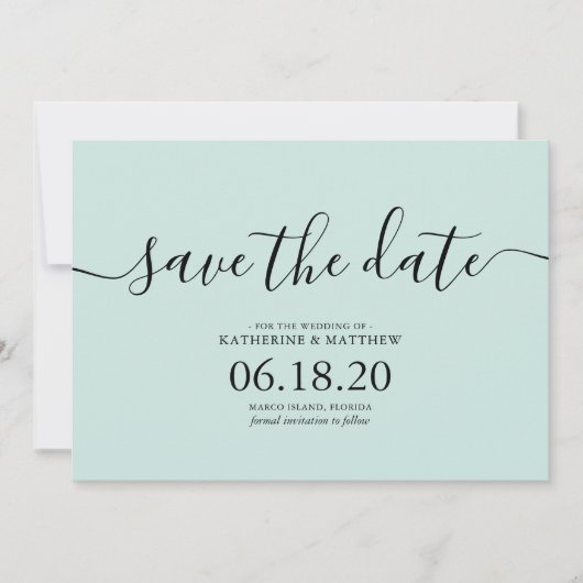 Mint Modern Script Wedding Save the Date Cards (Vorderseite)