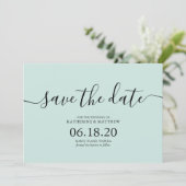 Mint Modern Script Wedding Save the Date Cards (Stehend Vorderseite)