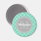 Mint Modern Squares Muster Grau Monogramm Magnet (Vorderseite/Rückseite)