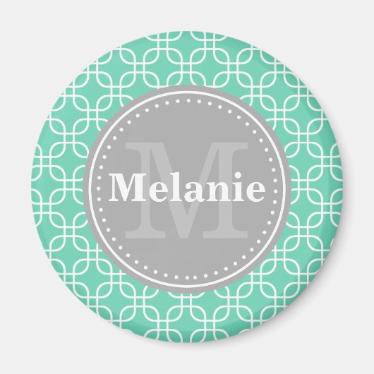 Mint Modern Squares Muster Grau Monogramm Magnet (Vorne)