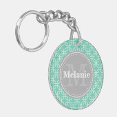 Mint Modern Squares Muster Grau Monogramm Schlüsselanhänger (Vorderseite links)