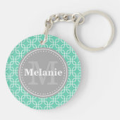 Mint Modern Squares Muster Grau Monogramm Schlüsselanhänger (Rückseite)