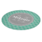 Mint Modern Squares Muster Grau Monogramm Schneidebrett (Ecke)