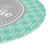 Mint Modern Squares Muster Grau Monogramm Schneidebrett (Ecke)