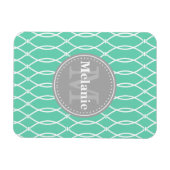 Mint Modernes Gittermuster Grau Monogramm Magnet (Horizontal)