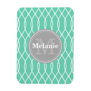 Mint Modernes Gittermuster Grau Monogramm Magnet