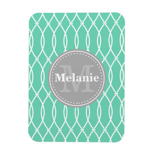 Mint Modernes Gittermuster Grau Monogramm Magnet (Vertikal)