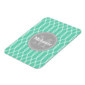 Mint Modernes Gittermuster Grau Monogramm Magnet (Linke Seite)