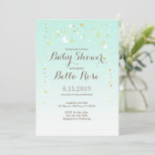 Mint Moon Star Neutral Baby Dusche laden ein Einladung (Stehend Vorderseite)