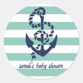 Mint Nautical Anchor Baby Shower Pflegeaufkleber Runder Aufkleber (Vorderseite)