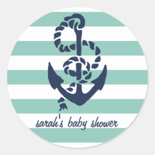 Mint Nautical Anchor Baby Shower Pflegeaufkleber Runder Aufkleber