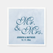 Mint Navy Blue Mr. und Mrs. Wedding Monogram Nicke Serviette (Vorderseite)