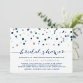 Mint & Navy Confetti Dots Bridal Dusche Einladung (Stehend Vorderseite)