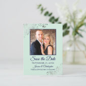 Mint & Navy Frilly Wedding Save the Date Foto Ankündigungspostkarte (Stehend Vorderseite)