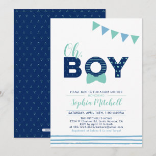 Mint & Navy   Moderne Typografie Jungen-Baby-Party Einladung