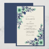 Mint Navy Tranquil Botanical Wedding Einladung (Vorne/Hinten)