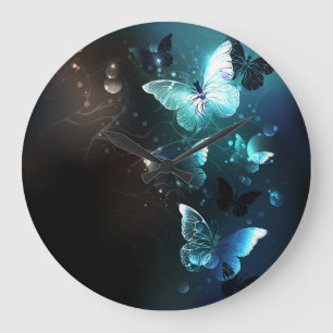 Mint Night Butterflies Große Wanduhr