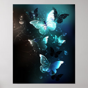 Mint Night Butterflies Poster