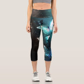 Mint-Night-Schmetterlinge Capri Leggings (Vorderseite)