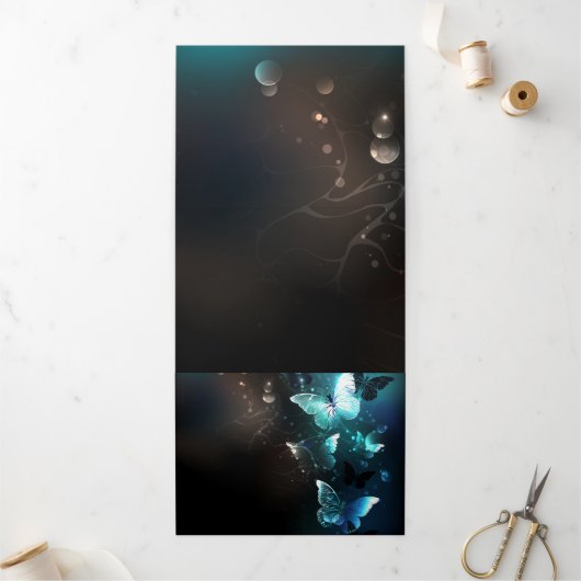 Mint-Night-Schmetterlinge Dreifach Gefaltete Einladung (Außenbereich)