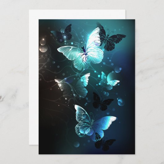 Mint-Night-Schmetterlinge Einladung (Vorne/Hinten)