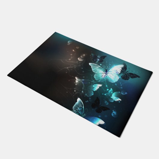 Mint-Night-Schmetterlinge Fußmatte (Schrägansicht)